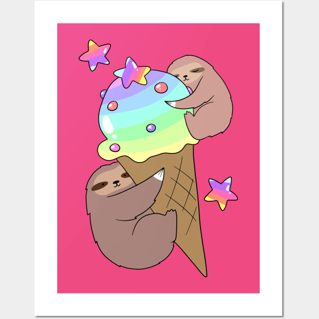 Rainbow Icecream Sloths Wall Art by saradaboru